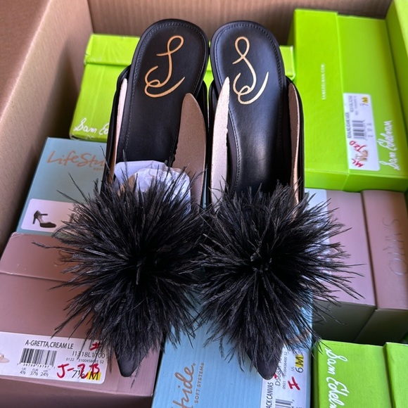 SAM EDELMAN ANTHONY BLACK SATIN MULE PUMP - Picture 5 of 9